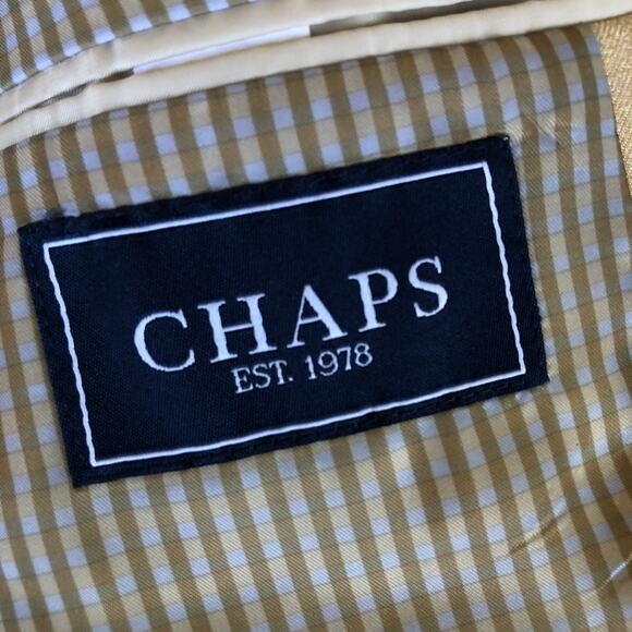 Chaps Linen Blend Blazer Tan Herringbone Sport Coat Jacket Size 42L Preppy - Picture 7 of 12